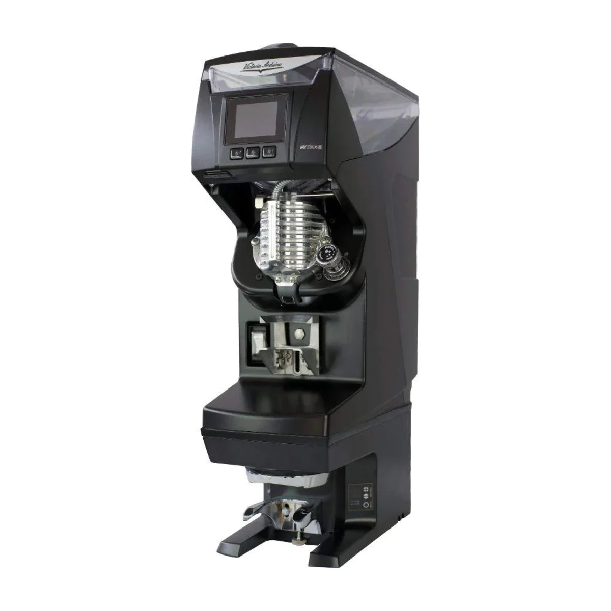 Black Victoria Arduino Mythos 2 Gravimetric with touchscreen and portafilter holder