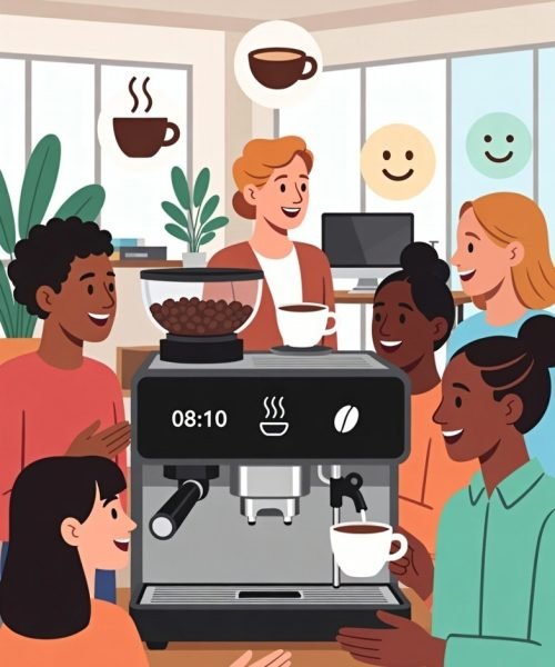 Office coffee machine rental setup in a Melbourne workplace with staff using the machine